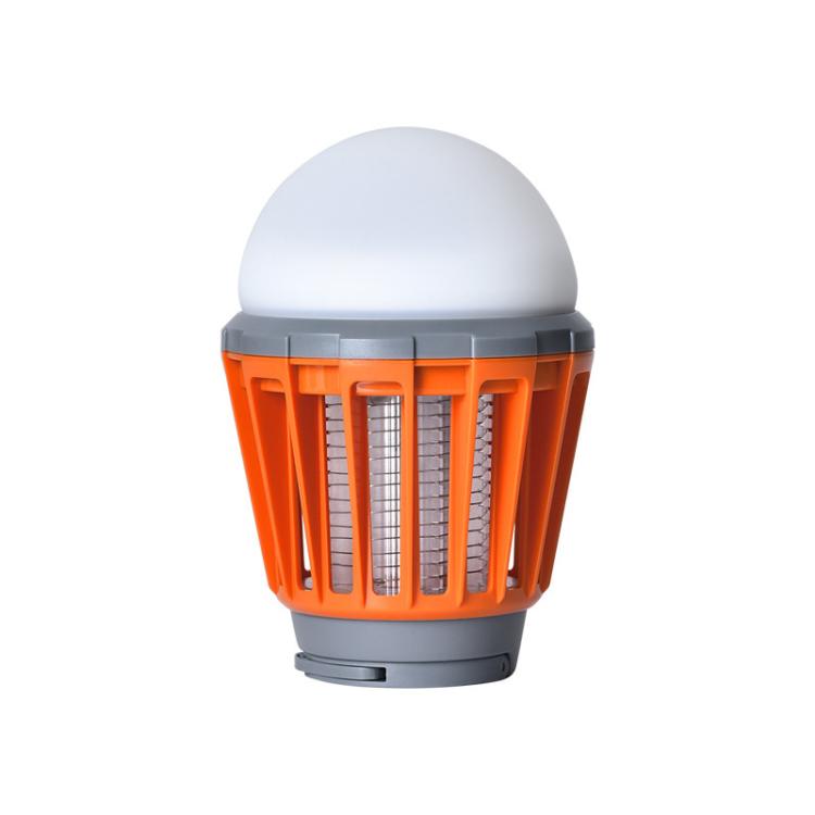 Orange mosquito lamp with white dome top and protective mesh grid