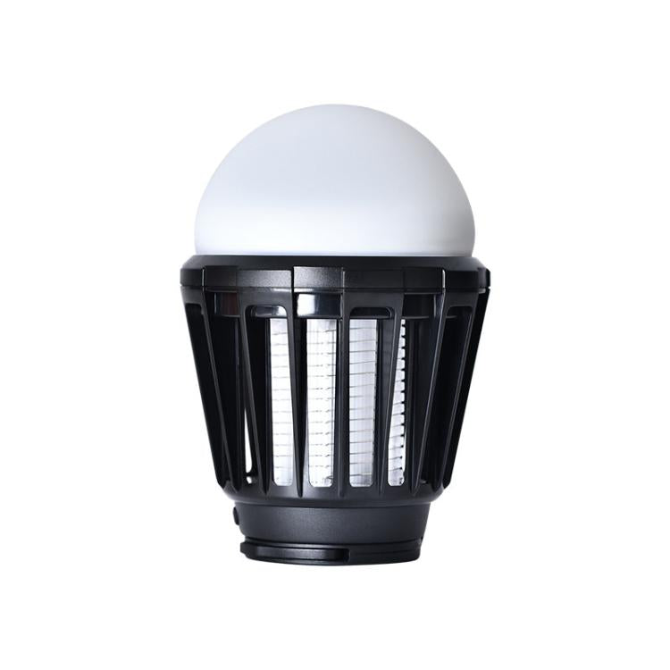 Black mosquito lamp with white dome top and protective mesh grid