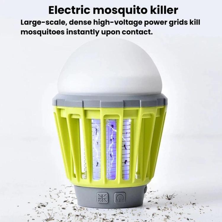 Green hanging mosquito lamp with protective mesh sides and inner light glow