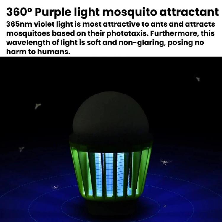 Green mosquito lamp showing purple-toned light through the grid