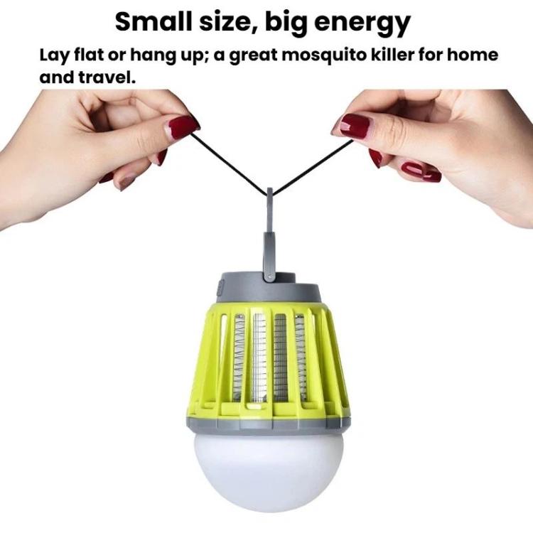 Green hanging mosquito lamp with white dome bottom and protective grid