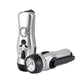 Silver handheld emergency flashlight with LED beam head and crank handle