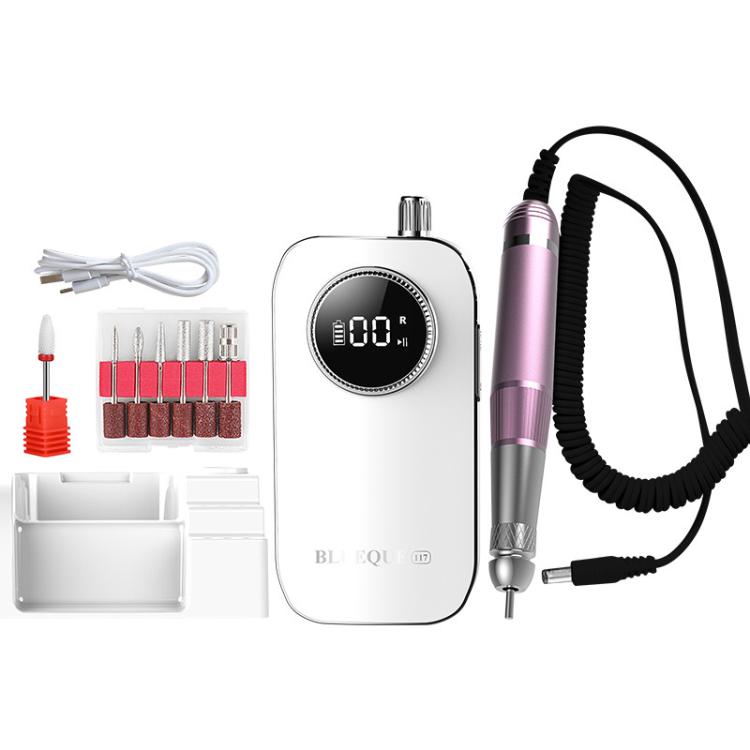 White nail file remover and nail drill with handheld handpiece, corded brush attachment