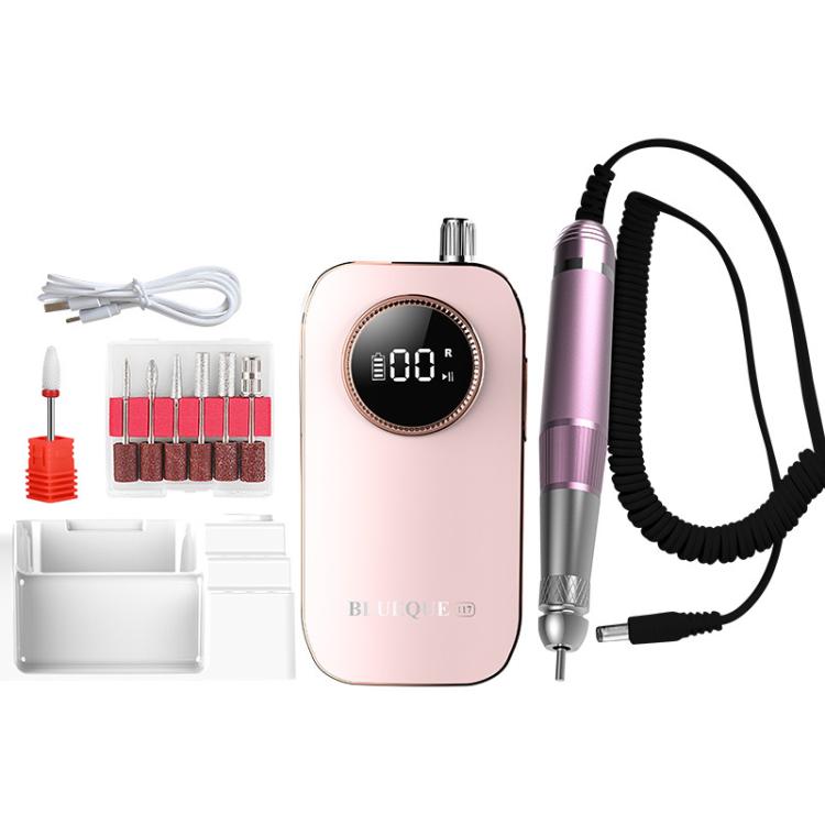 Pink nail file remover and nail drill with handheld handpiece, corded brush attachment