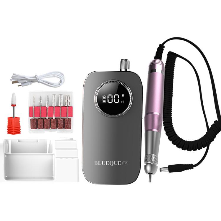 Gray nail file remover and nail drill with handheld handpiece, corded brush attachment