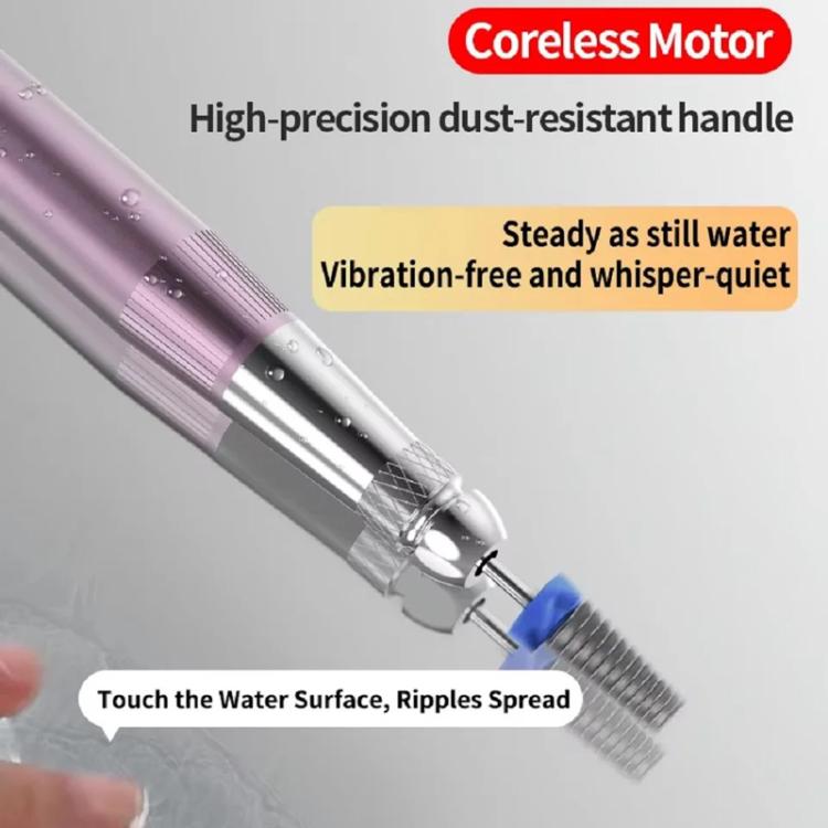 Purple nail drill handpiece with metallic body and pointed tip, shown angled