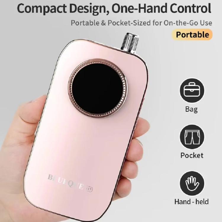 Pink nail drill main unit held in hand with circular LCD-style display on front
