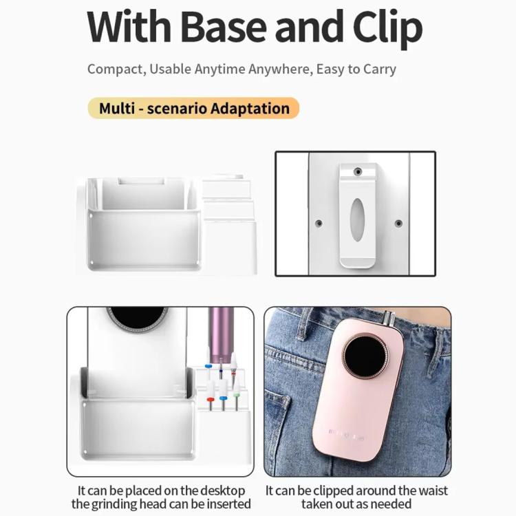 BLUEQUE hollow cup nail file remover with base and clip, showing compact storage slots
