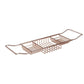 Rose gold stainless steel extendable bathtub caddy with three-tier organizer and tablet stand frame