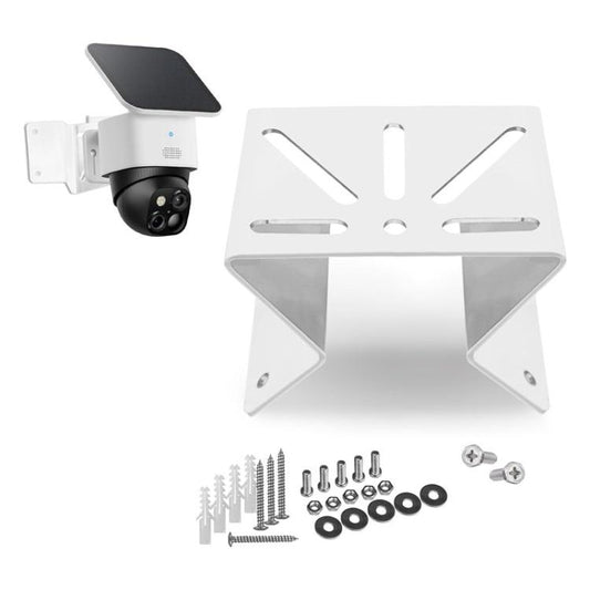 Stainless steel corner security camera mount with mounting hardware and screws