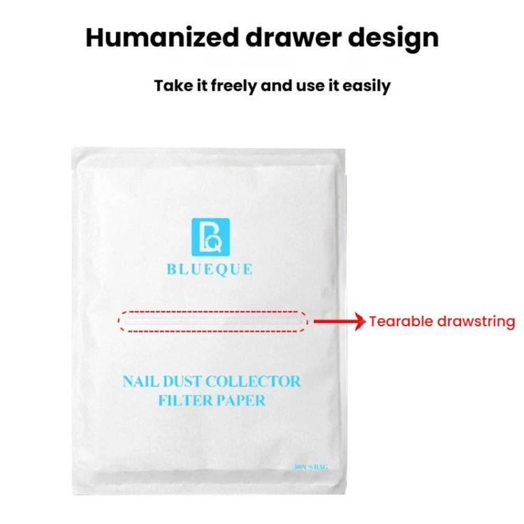 Drawstring bag with white nail dust collector filter paper pads