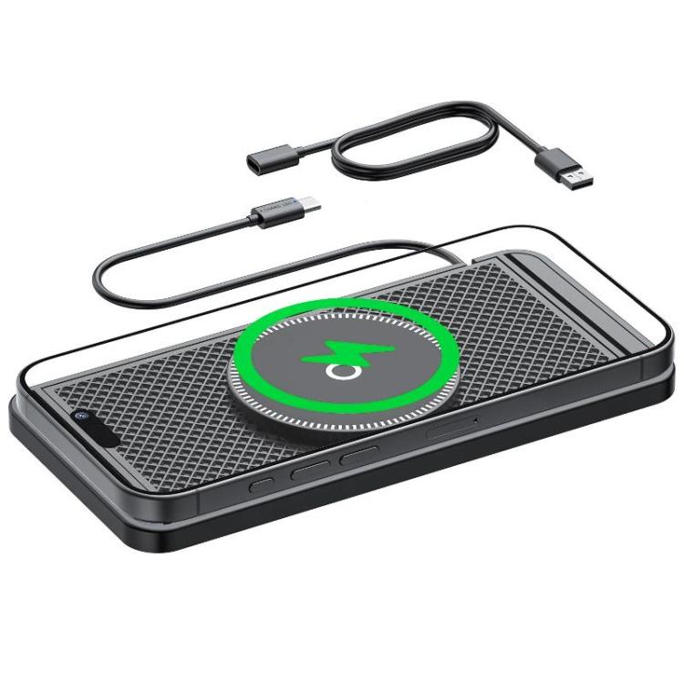 Qi magnetic wireless car charging mat with green indicator, Type-C cable, anti-slip surface