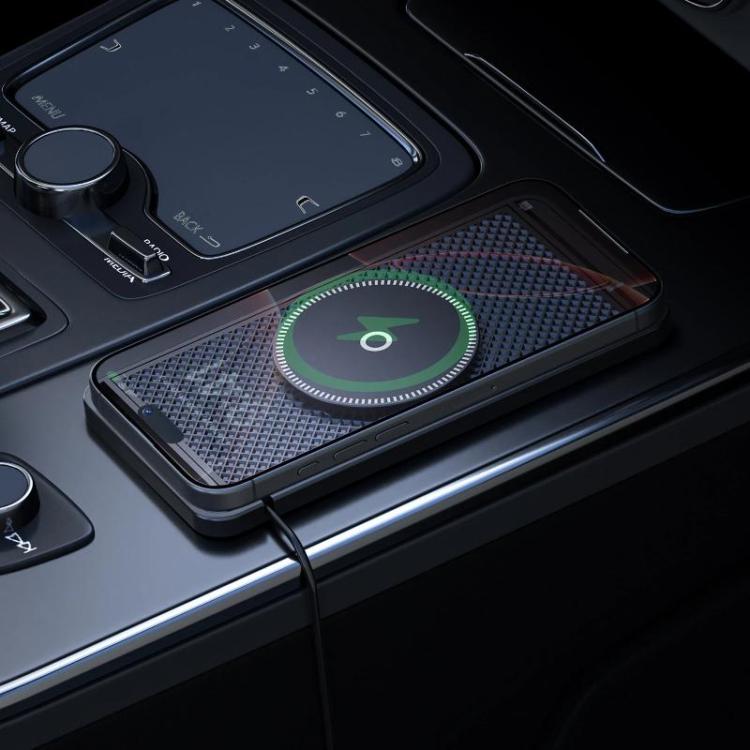 Qi magnetic wireless car charging mat in car dashboard with illuminated charging pad