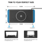 Wireless car charging mat size guide with trim-to-fit edges and circular center pad