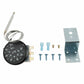 Electric thermostat switch kit with temperature dial, probe wire, brackets, and screws