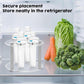 Clear acrylic spice jar holder for refrigerator storage with seven posts and white bottles