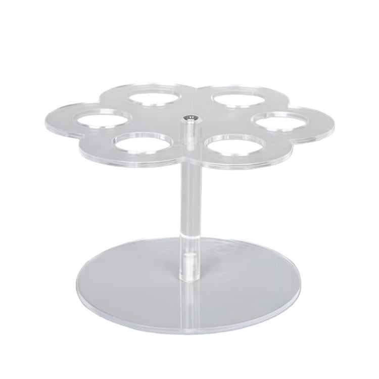 Clear acrylic 6-slot cartridge organizer stand with round top and central rod