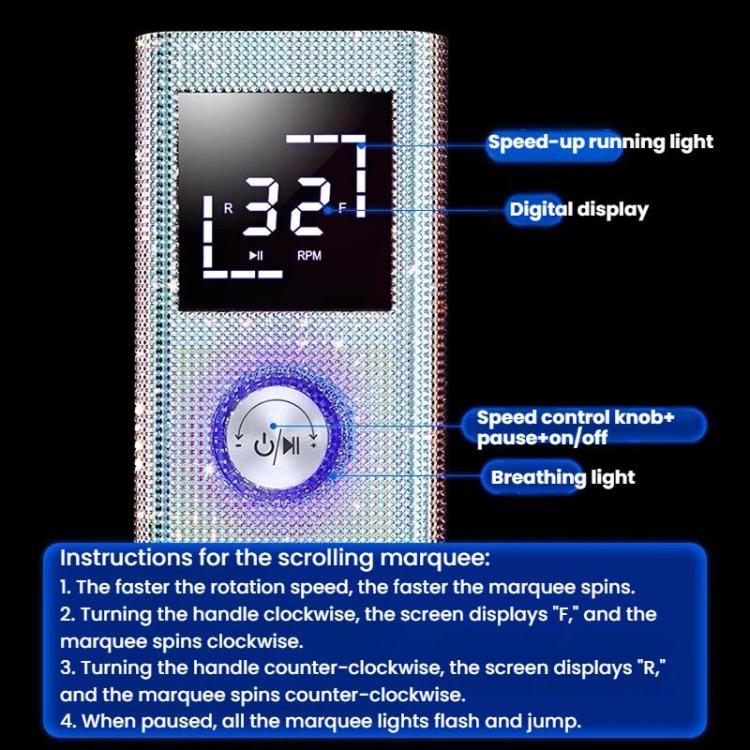 Rhinestone nail applicator display with speed controls and breathing light knob