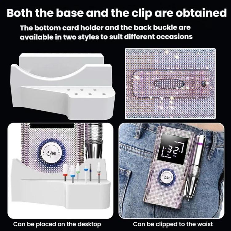 Nail applicator base holder and clip set for desk or waist attachment
