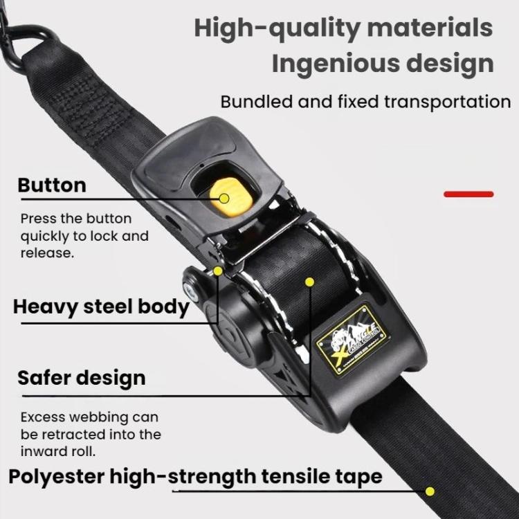Car Motorcycle Automatic Retractable Tensioner Tie-Down Strap, 315cm