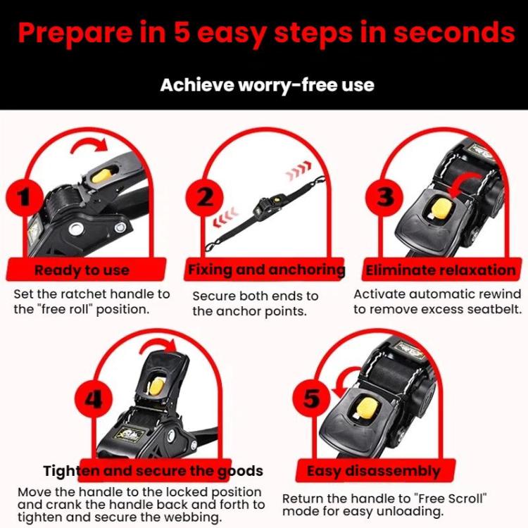 Car Motorcycle Automatic Retractable Tensioner Tie-Down Strap, 315cm