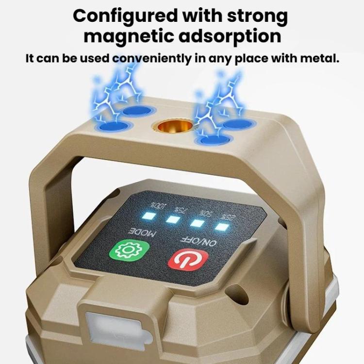 Khaki mini work light with top control buttons and magnetic attachment points