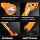 Orange emergency COB light with textured anti-slip grip and transparent lamp cover