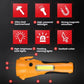 Orange emergency light showing hazard icons for hammer, flashlight, warning, and lights
