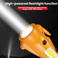 Orange emergency rescue light with wide beam head and illuminated COB lamp
