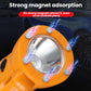 Orange emergency light with front magnetic base detail and bright reflector