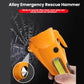 Orange emergency rescue hammer with compact flashlight and metal head