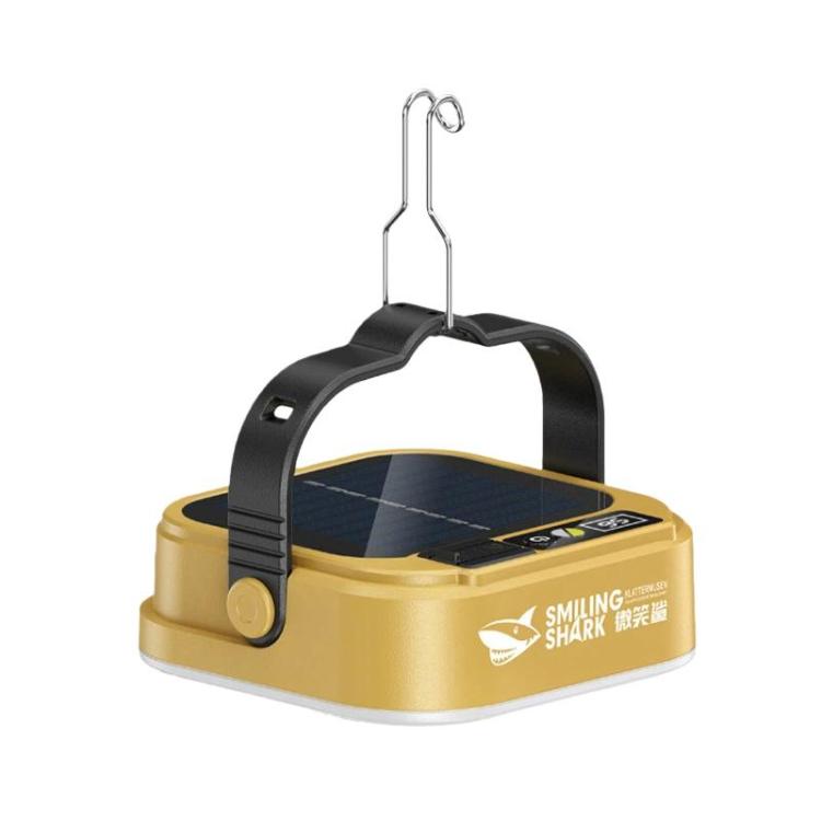 Gold SMILING SHARK solar LED camping lantern with fold handle and metal hanging hook