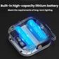 Transparent compartment showing blue rechargeable lithium battery pack for LED lantern