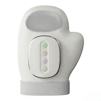 Light gray hand massager glove with control panel and glowing buttons