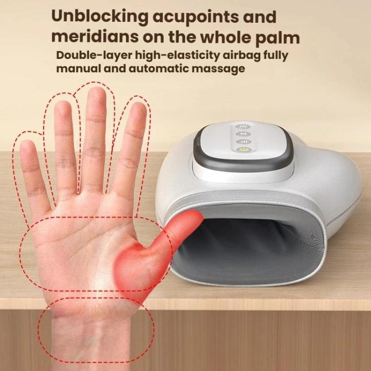 Gray palm airbag hand massager device with kneading massaging top