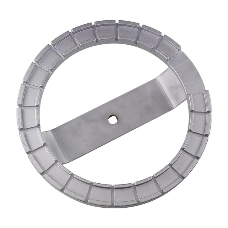 Metal fuel tank cap removal tool, circular ring with long flat bar and hole