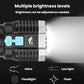 Portable LED flashlight showing mode panel for glare, floodlight, and flash