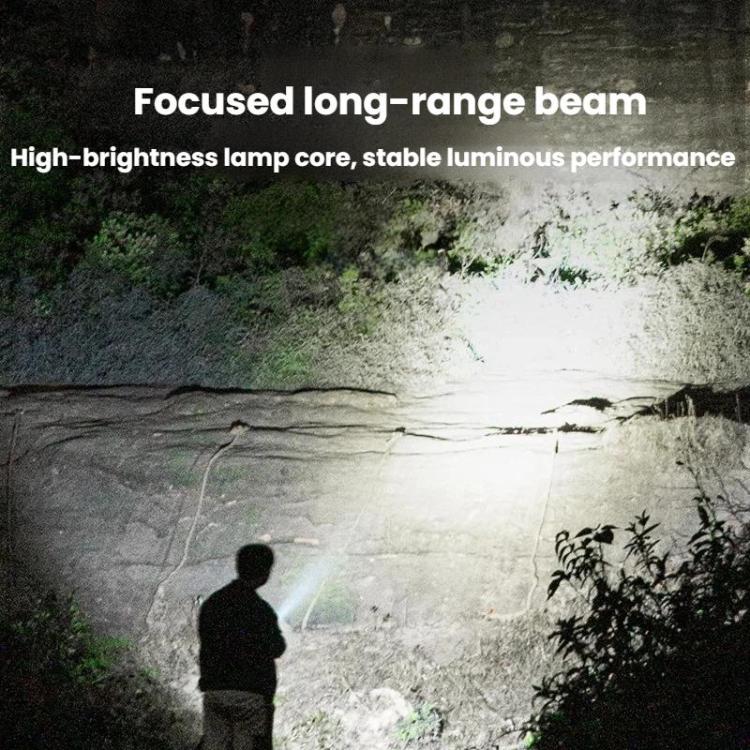 Portable LED flashlight projecting a focused bright long-range beam