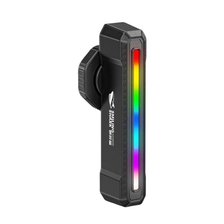 Black bike taillight with vertical rainbow warning light bar