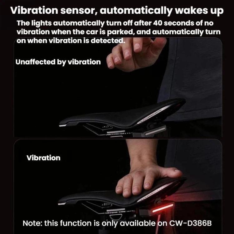 Bike taillight with red vertical light bar activated by vibration sensor