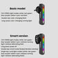 Black bike rear tail light with vertical rainbow LED strip and clip mount