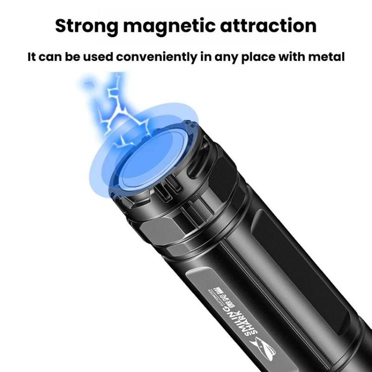 Black flashlight with strong magnetic attraction feature on the head