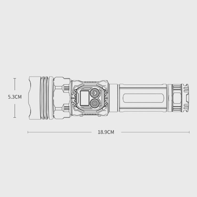 Black flashlight size diagram: 18.9cm length and 5.3cm head diameter