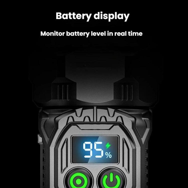 Black flashlight battery display showing 95% with green power indicators