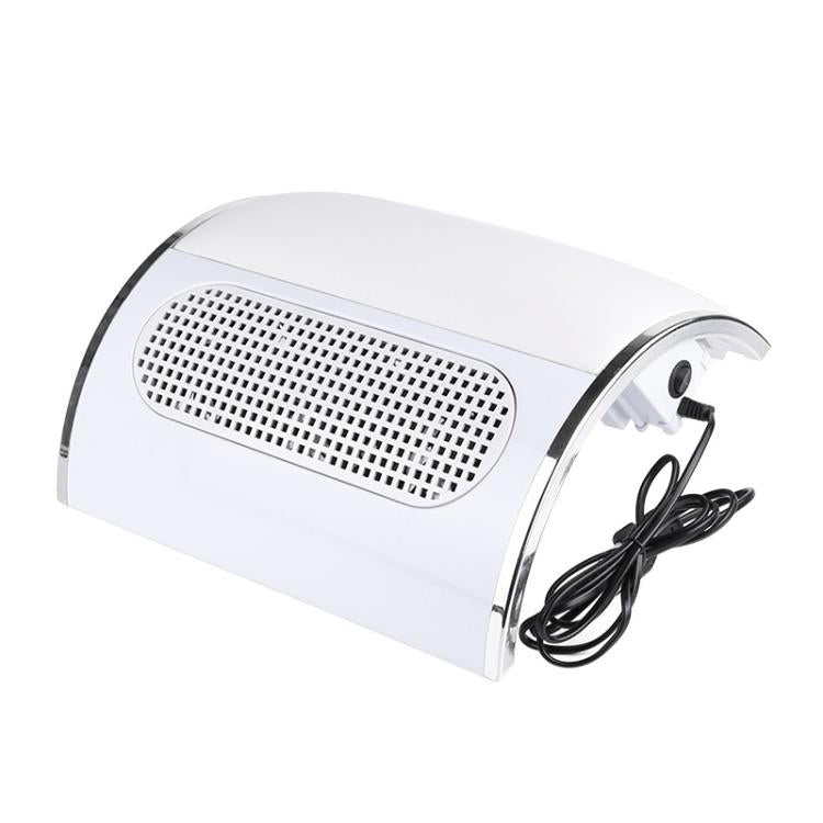 White nail dust collector base with vented mesh intake and attached power cord