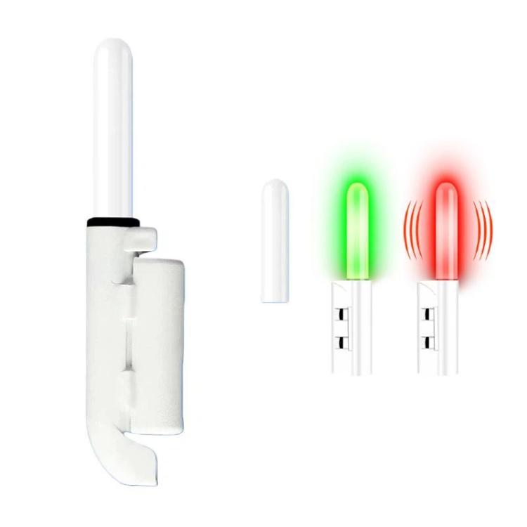 Fishing rod tip light set with green and red round LEDs in white clips.