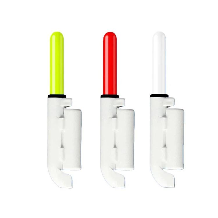 Fishing rod tip light set with green, red, and clear round LEDs on white clips.