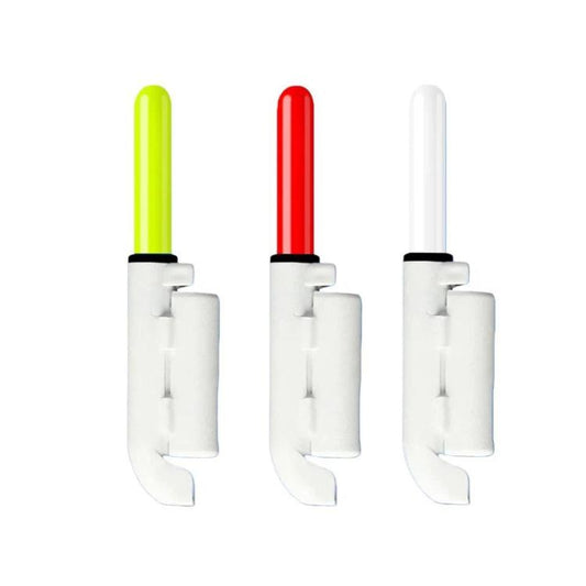Fishing rod tip light set with green, red, and clear round LEDs on white clips.