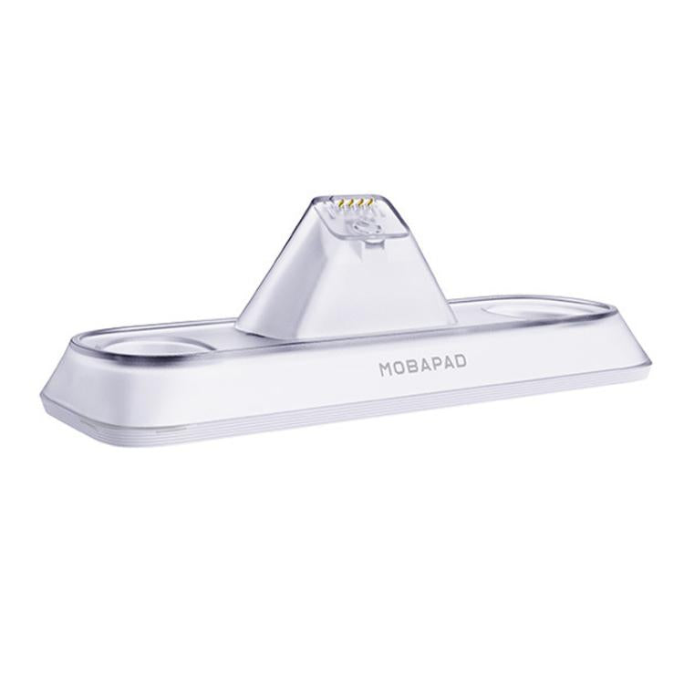 White controller charging dock with central stand and clear charging slot