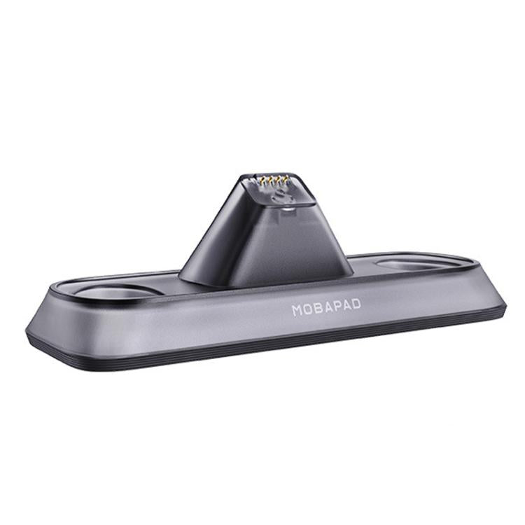 Black controller charging dock with central cradle and two side charging pads